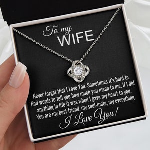 Regalo personalizzato per moglie, collana con nodo con biglietto con messaggio, regalo sentimentale, regali di compleanno per moglie, regalo di Natale, scatola regalo