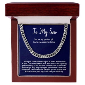 Para meu filho colar cartão de mensagem personalizado, presente de filho da mãe, presente de aniversário, de pai para filho, presente de formatura de filho, corrente de elos cubanos