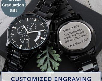Personalized Graduation Gift for Son Engraved Watch for Him Milestone Custom Gifts Graduate College High School Master Degree Present