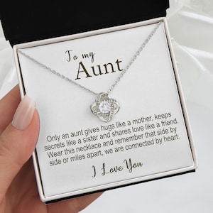 Presente personalizado para tia, colar com mensagem, joias com cartão com mensagem personalizada, presente atencioso, colar com nó sentimental e cartão de aniversário