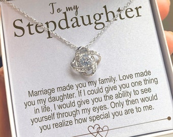 Stepdaughter Gift Knot Necklace Gold-Plated Personalized Message Card Bonus Daughter Keepsake Unbiological Daughter Birthday