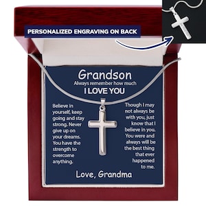 Grandson Gift, Personalized Cross Necklace, To My Grandson From Grandma, Sentimental Gifts, Engraved Cross, Message Jewelry, Birthday Gifts