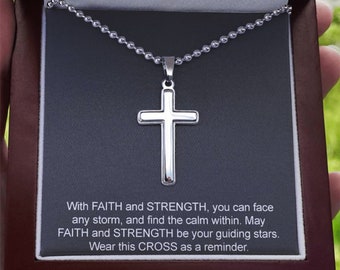 Personalized Cross Necklace For Men, Faith Message Card, Meaningful Confirmation Gift, Baptism Gift, Christmas Gifts, Christian Birthday