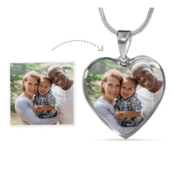 Collier photo, cadeau personnalisé pour elle, pendentif photo personnalisé, collier coeur, collier couple, collier de famille, cadeau sentimental unique