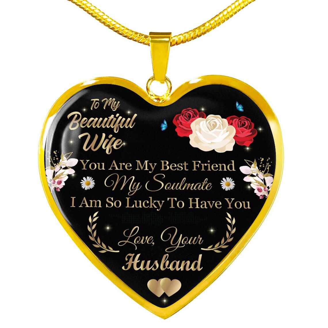 To My Beautiful Wife Necklace 18K Gold Filled Heart Necklace Etsy