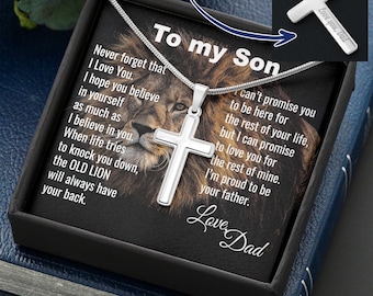 Son Gift Personalized Engraved Cross Necklace Custom Message From Dad Sentimental Birthday Keepsake Graduation Present