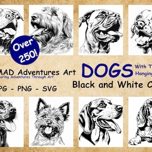 250+ zwart-witte honden met de tong uithangen Clipartbundel met fantastische ontwerpen - PNG, SVG, JPG - Animal Clipart