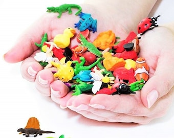 Random Assortment of Tiny Rubber Animals Etc. Figures Safari Ltd Good Luck Minis Micro Minis Miniatures Squishy Figurines for Crafts Toys