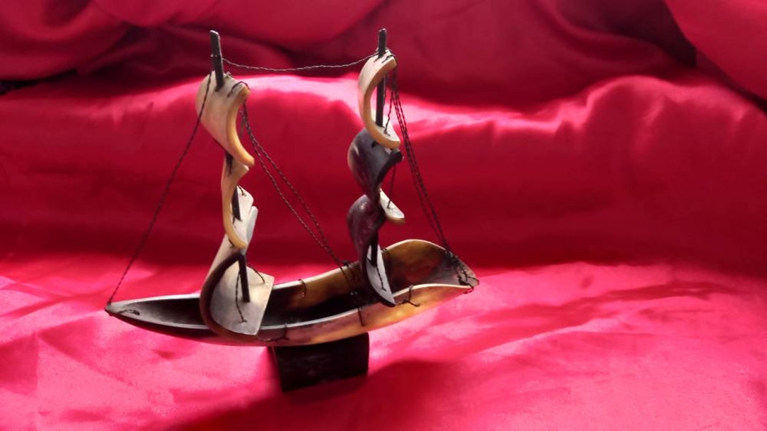 Vintage Horn Boat. Vintage Galleon Made of Horn. Vintage Sailing Ship