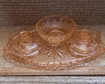 open lace back dress Pink Glass Vanity Set | Dressing Table | Retro Vintage Unique