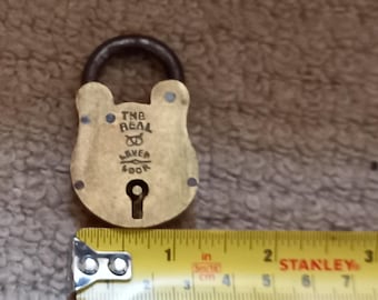 Vecchio Lucchetto E Chiave Vintage Antico In Ferro E Ottone - Foto 8