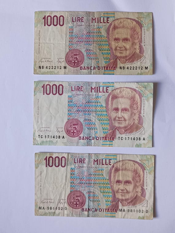 3 ヴィンテージ 1000 リラ紙幣 - イタリア銀行 - 1990 - Etsy 日本
