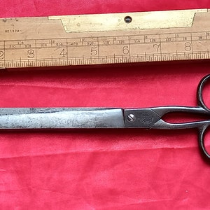 Antieke Sheffield-stalen RIDGLE-papierschaar met de hand afgewerkt uit de jaren 1900 in supergebruikte staat, fantastisch patina