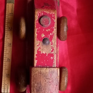 Vintage train and carriage hard wood wheels  boady made of pine makers sticker on front of train, Parkwood toys,British made