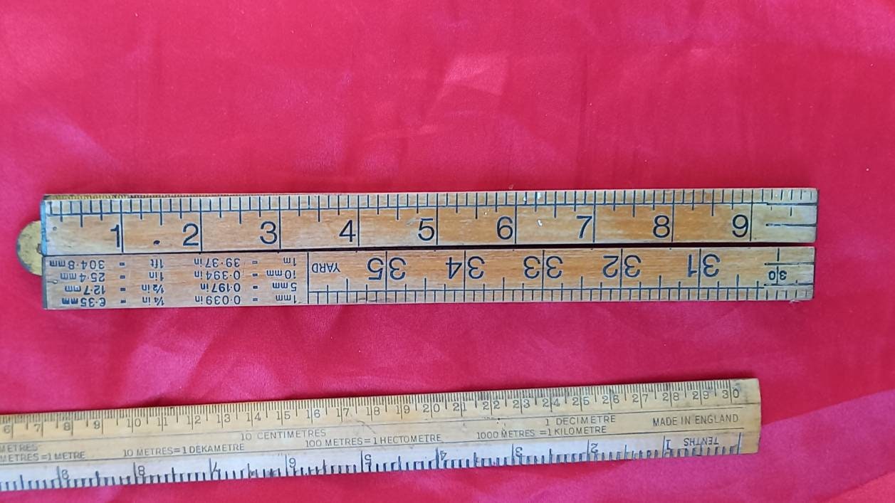 Folding 24 Inch Ruler Antique Wood and Brass Measuring Tool Pocket Size  Twenty Four Inches Measuring Stick 24 