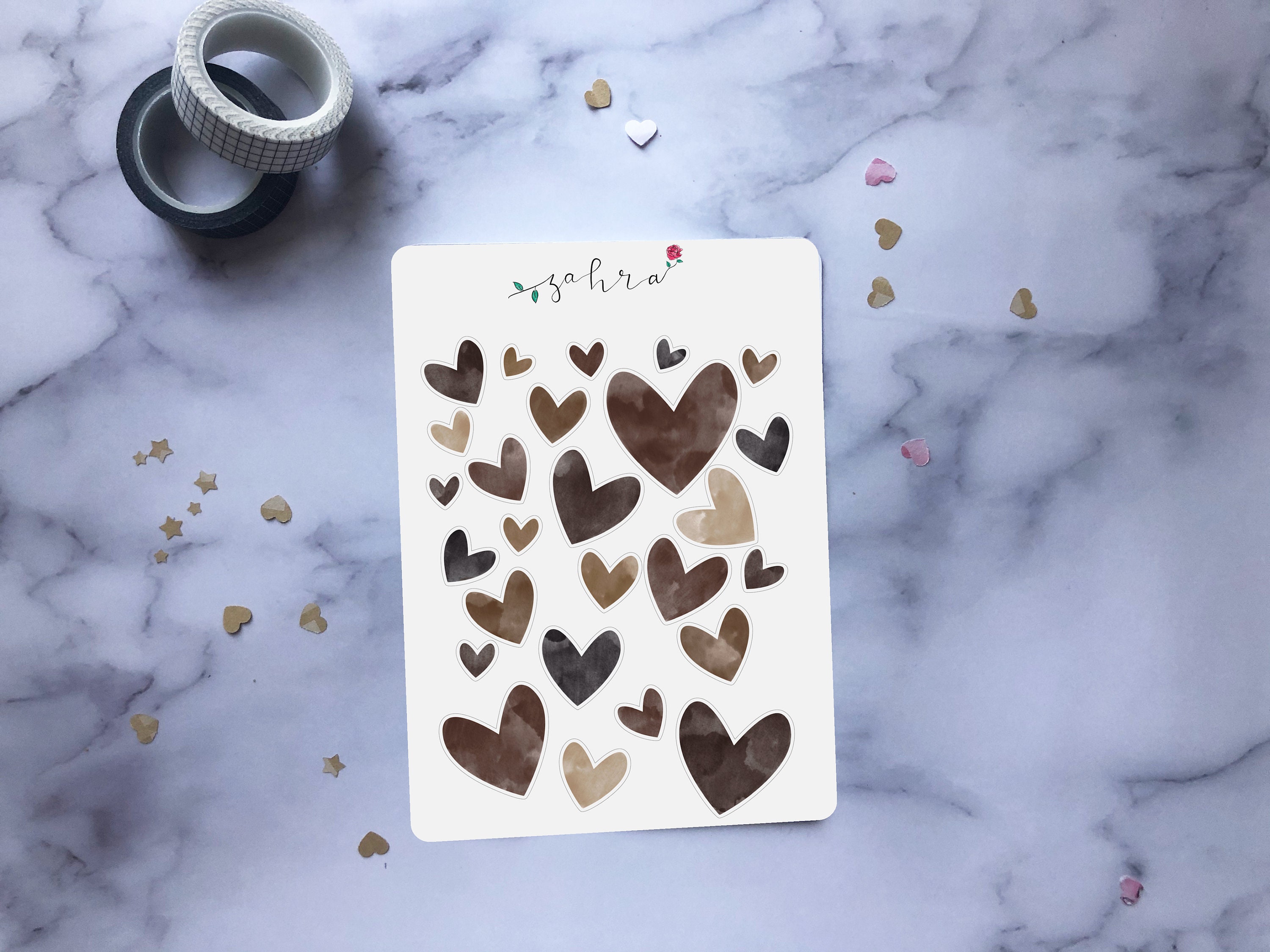 Brown Hearts Sticker Sheet 26 Handdrawn Stickers Perfect Etsy