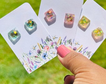 Handmade Resin Stud Earrings Hypoallergenic Stainless Steel / Small Resin Stud Earrings / Earrings for Women