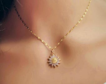 Gold sunflower pendant necklace - sunflower lover- necklace for her- stainless steel necklace- birthday, anniversary, friendship