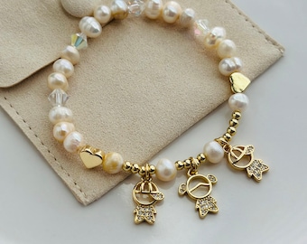 Personalized mothers day bracelet - children&#39;s charm bracelet - gift for mom