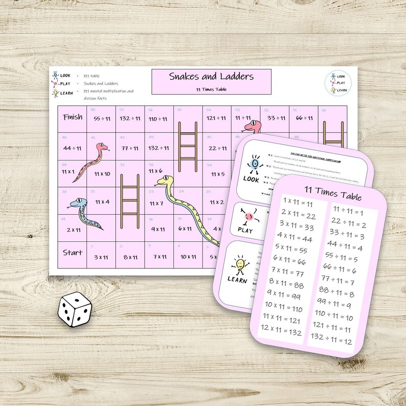 11-times-table-maths-game-snakes-and-ladders-board-game-etsy