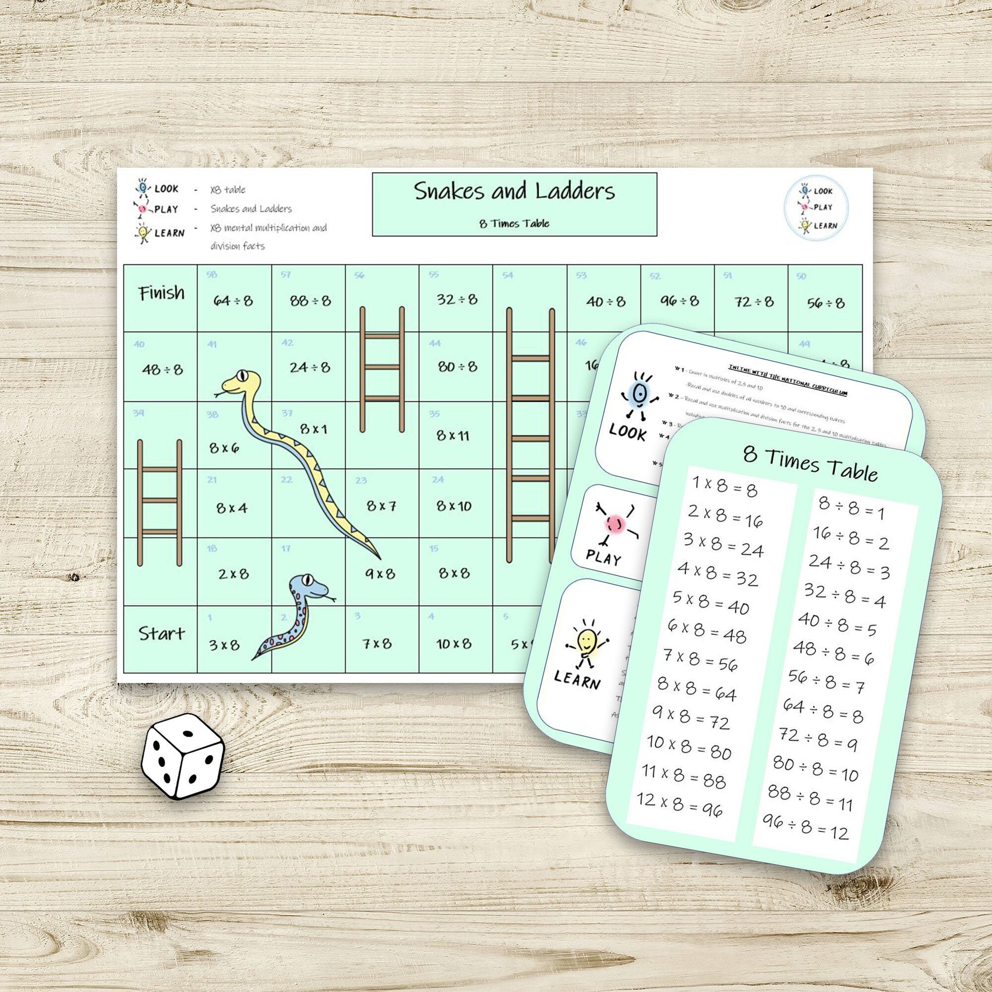 8 Times Table Maths Game Snakes and Ladders Board Game - Etsy Canada