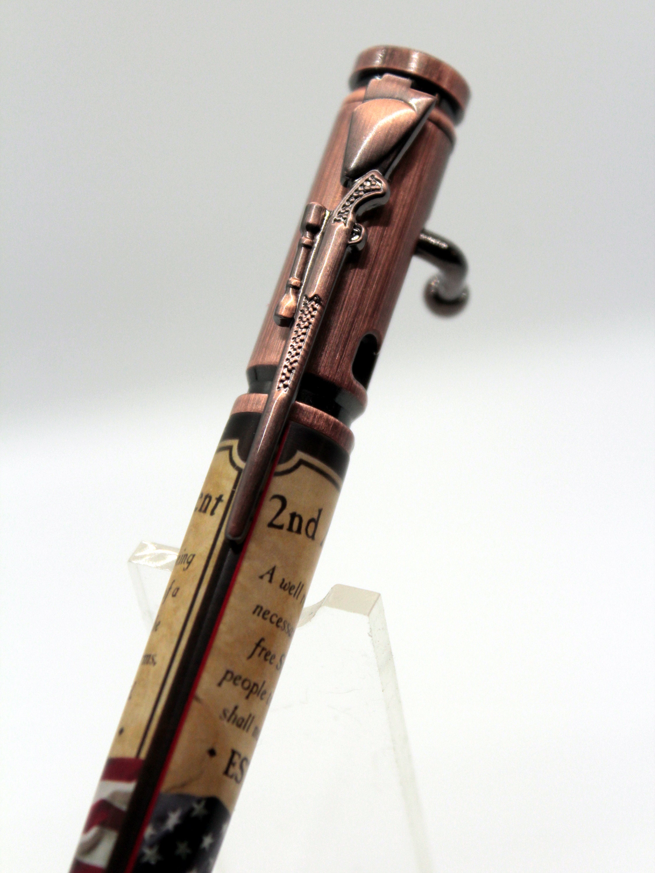 Stylo Boulon 2nd Amendement - Fait Main, Finition Dorée - Encre Noire - Idée Cadeau Original