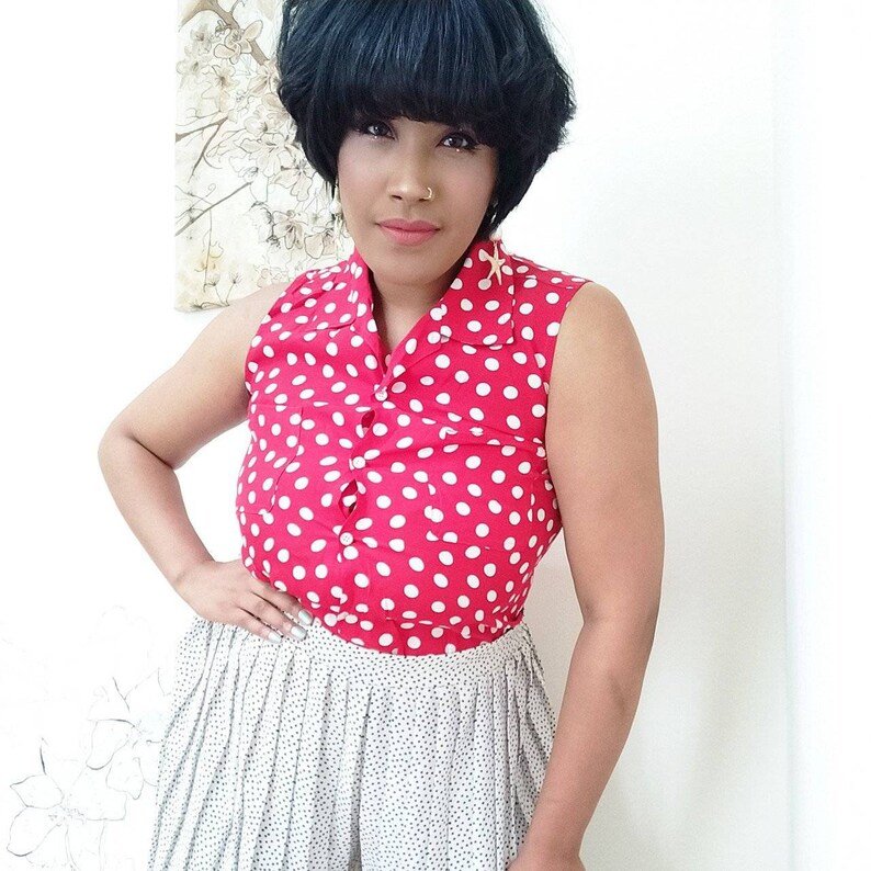Vintage 1980s Retro Polkadot Blouse