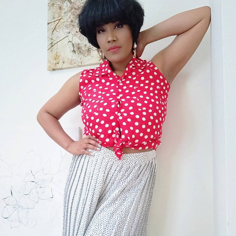 Vintage 1980s Retro Polkadot Blouse