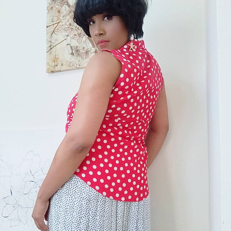 Vintage 1980s Retro Polkadot Blouse