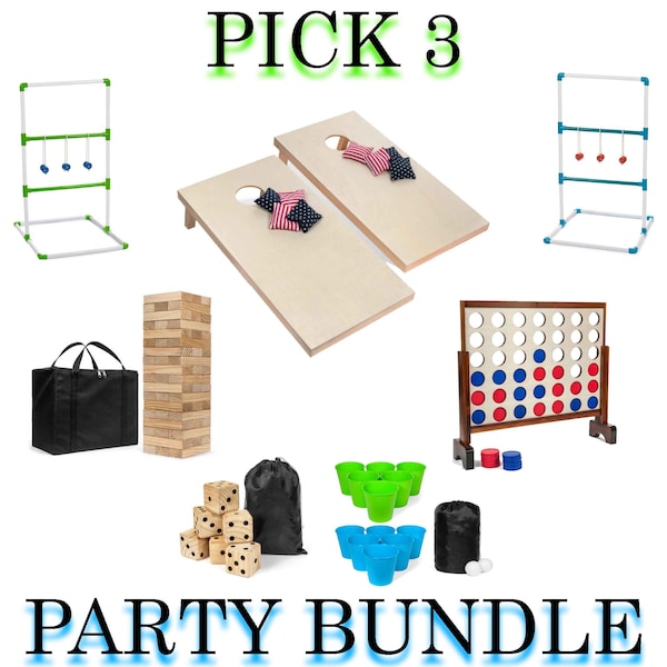 Pick Three Giant Lawn Game Party Bundle With Free Shipping, Tumble Blocks, Giant Connect 4 , Lawn Pong, Giant Dice, Ladder Golf