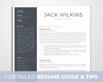 Modern CV Template For Word, Executive Resume Template, Professional Resume Design, Instant Download Free Resume Writing Guide, 3 Page CV