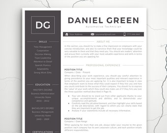 Modern Resume Template for Word | 'DANIEL' CV Design (Instant Download)