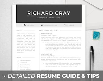 Resume template for Microsoft Word with cover letter and references, includes guides how to write a good and strong resume