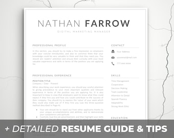 Modern Resume Template, Cover Letter, CV Design (Digital Download)
