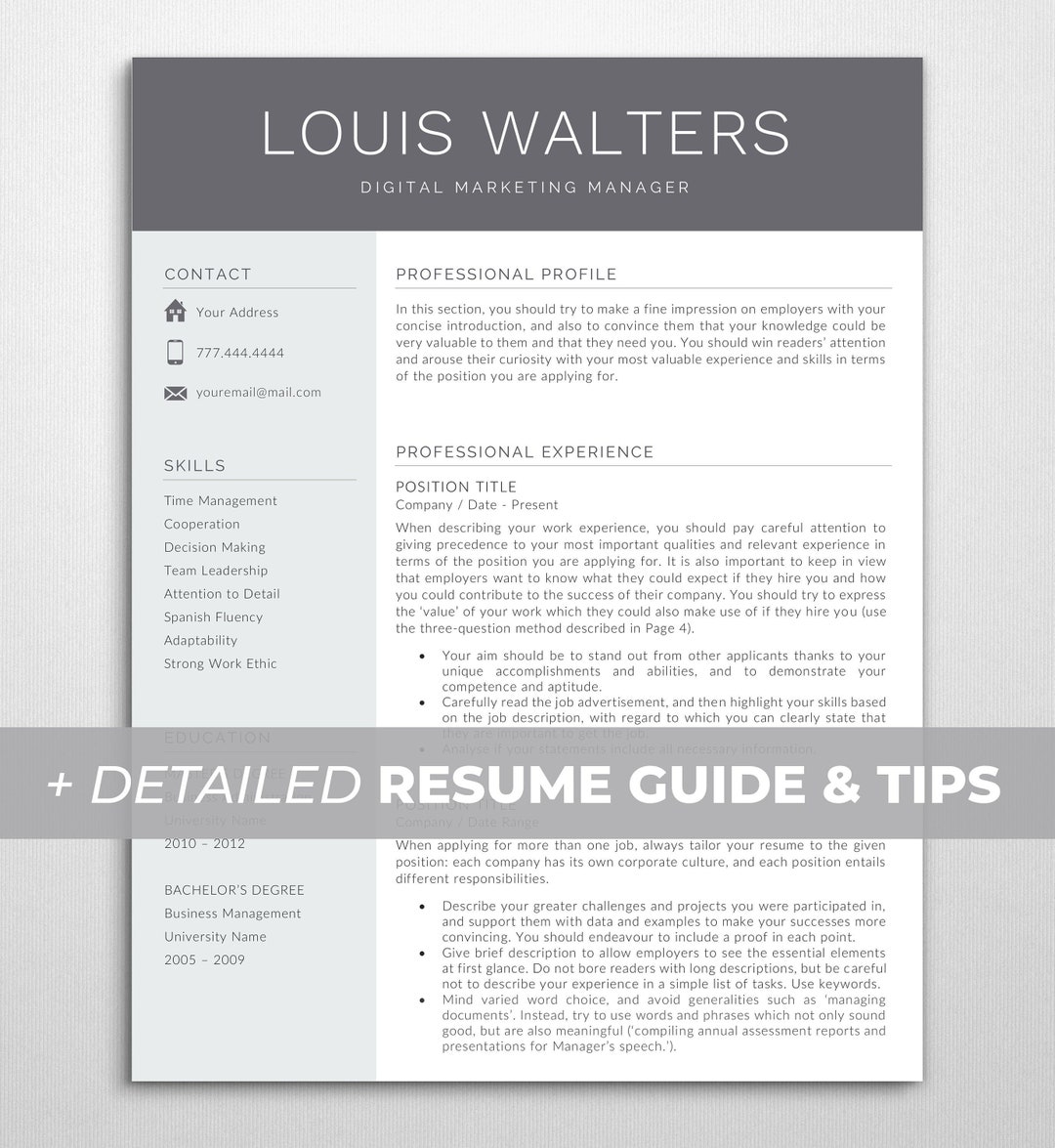 Creative Resume Template Resume for Word 1, 2 & 3 Page Creative CV ...