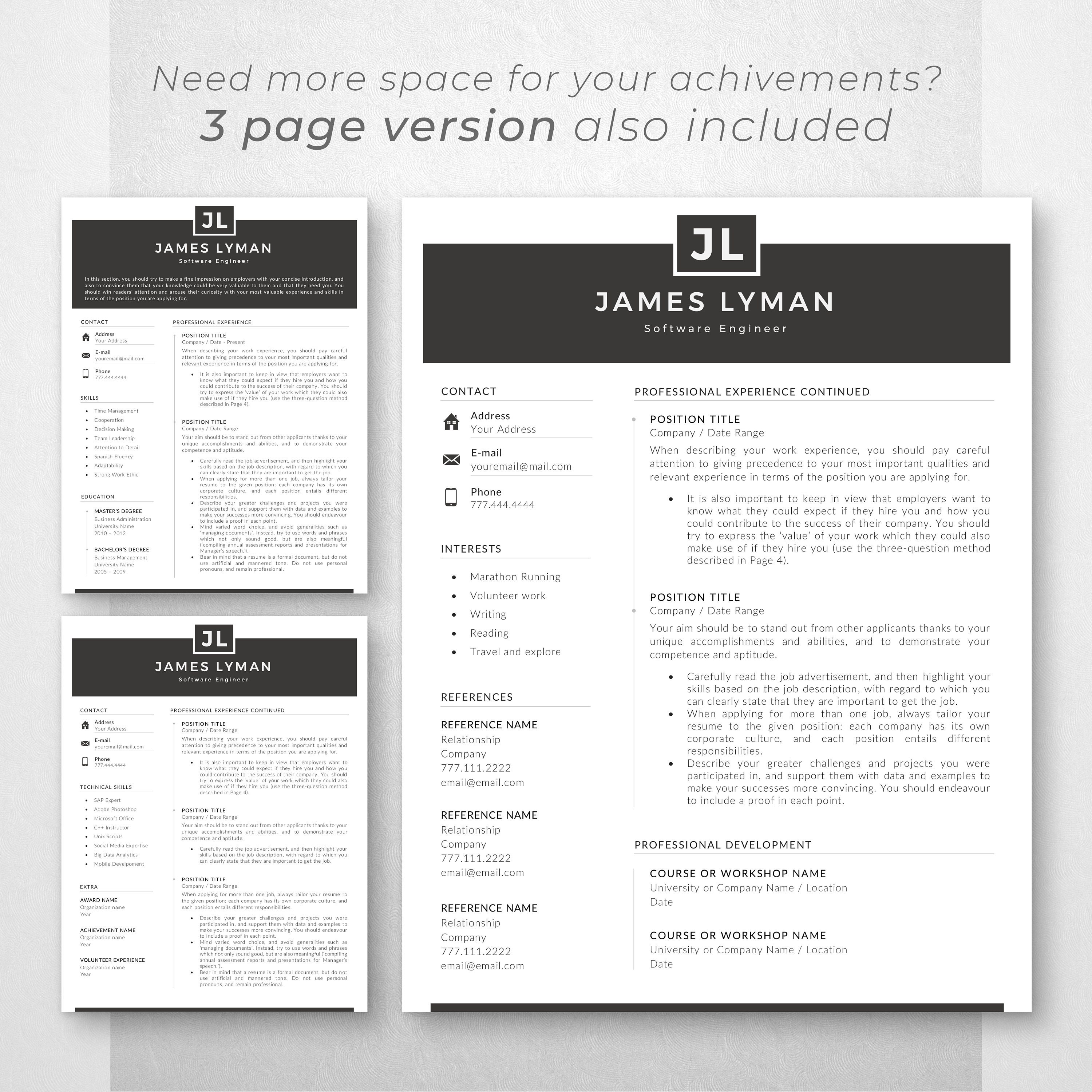 Modern Resume Template for Word | Executive CV Design (instant Download ...