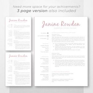 May include: A resume template for an elementary school teacher. The template is designed to be professional and easy to read. It includes sections for personal information, work experience, education, and skills. The template is also available in a 3-page version.