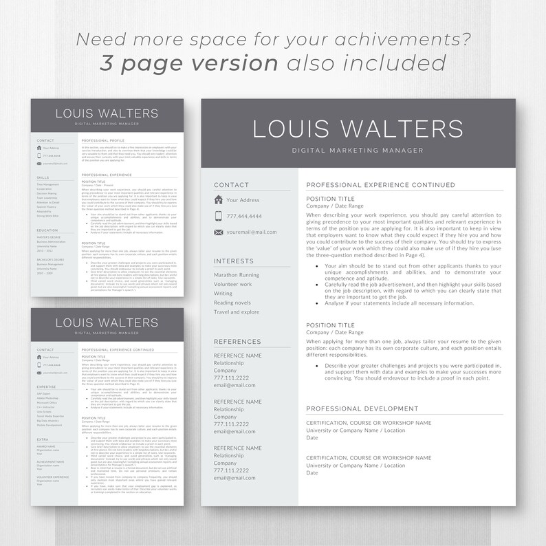 Creative Resume Template Resume for Word 1, 2 & 3 Page Creative CV ...