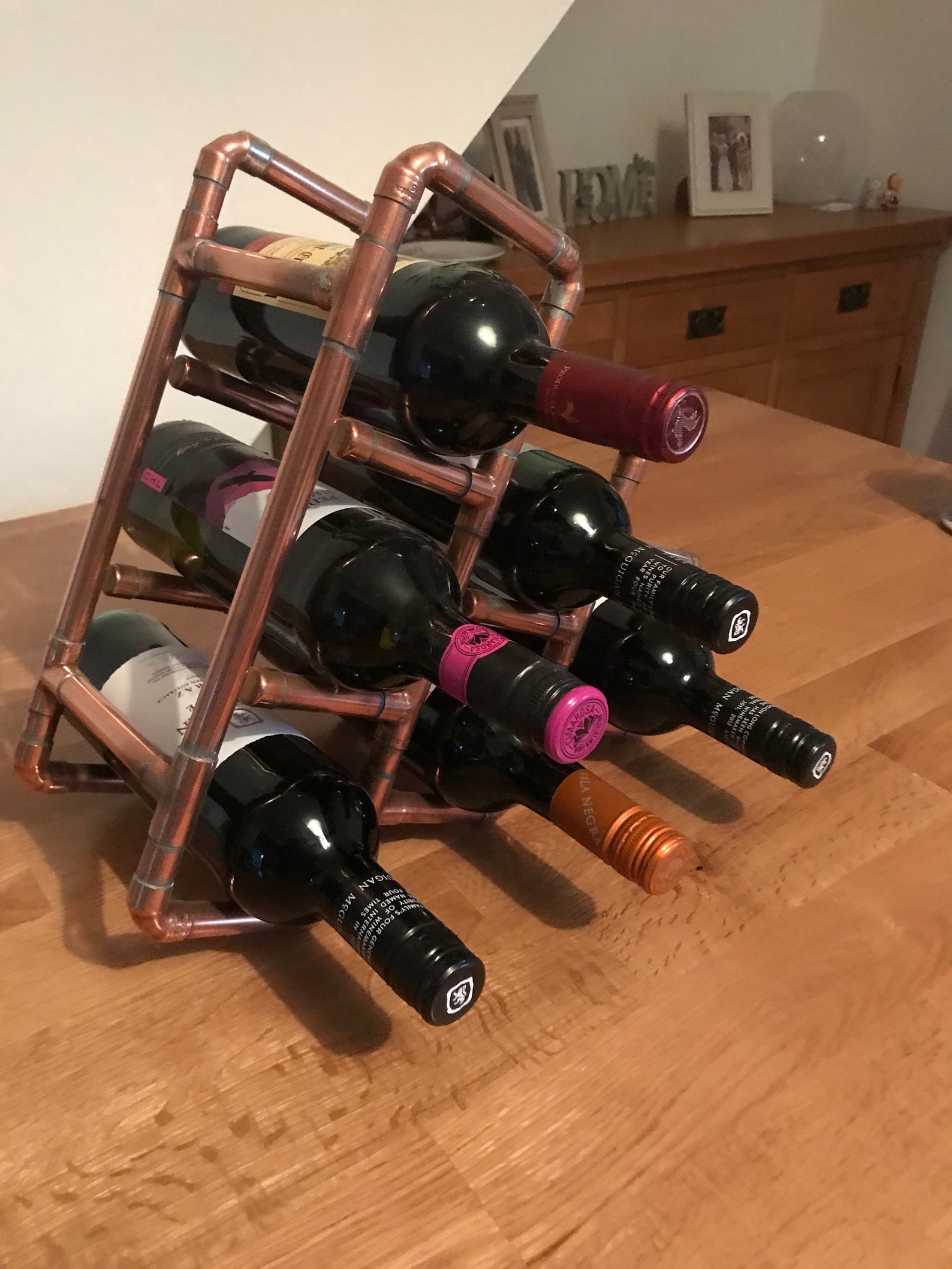 Wine Rack for 6 Bottles Made from Copper Pipe fittings for Etsy