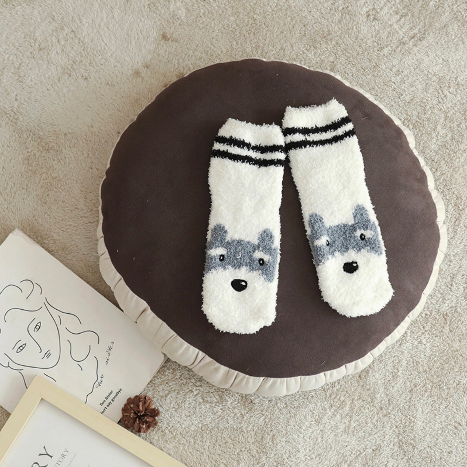 Cute Doggy Fuzzy Socks Dog Pattern Sock Husky Pug Bull Etsy