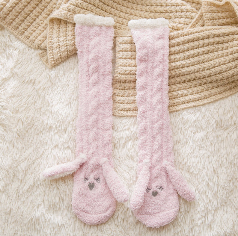 Sleeping Bunny Fuzzy Socks Cute Animal Style Socks Dangling Etsy