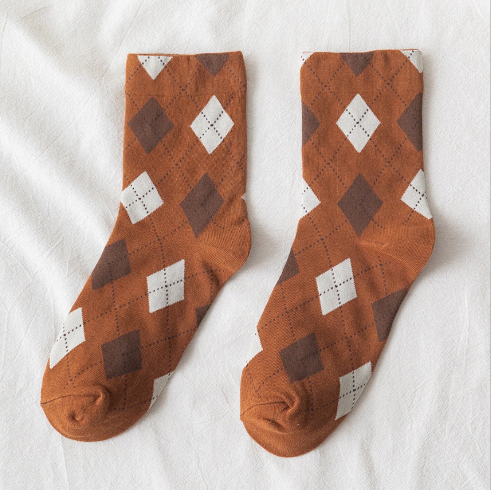 Unisex Diamond Pattern Crew Socks Mix Color Diamond Grid Etsy