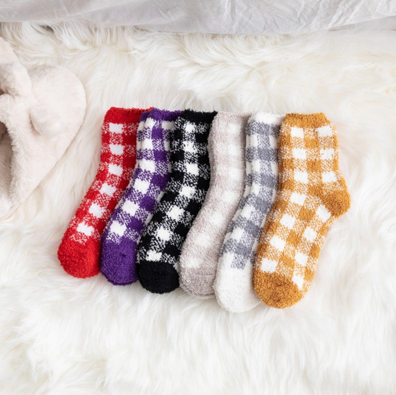 Clearance Unisex Tartan Fuzzy Socks Checked Pattern Bed | Etsy
