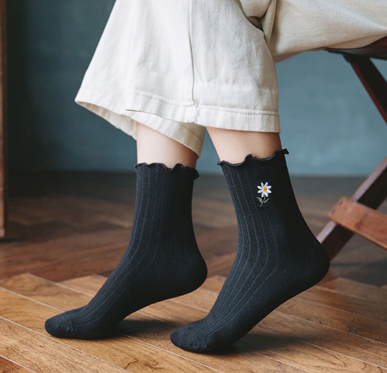 Colorful Ruffle Crew Socks with Daisy Pattern Fashion Etsy