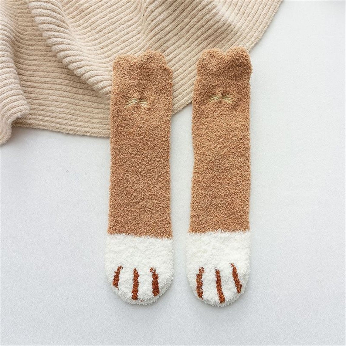 Cat Paw Fuzzy Socks Animal Paw Pattern Fuzzy Ear Bed Socks Etsy