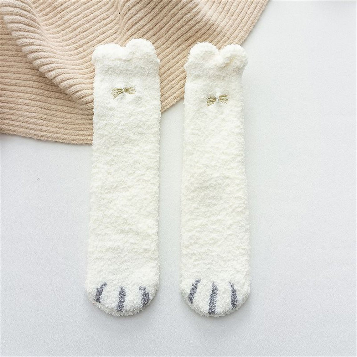 Cat Paw Fuzzy Socks Animal Paw Pattern Fuzzy Ear Bed Socks Etsy