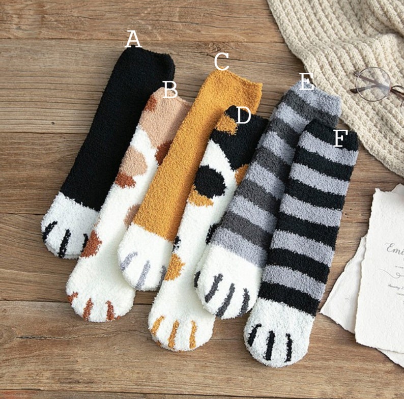 Cat Paw Fuzzy Socks Animal Paw Pattern Bed Socks Warm & Etsy