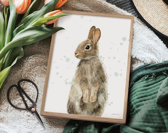 Cute Rabbit Art Print - Rabbit Wildlife Wall Art - A4 Woodland Animal Print - Recycled Paper - Bunny Gift - Birthday Gift - Unframed