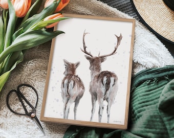 Impression d'art daim - art mural animalier britannique - imprimé animal des bois A4 - papier recyclé - cadeau cerf - cadeau d'anniversaire - sans cadre