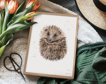 Hedgehog Art Print - British Wildlife Wall Art - A4 Woodland Animal Print - Recycled Paper - Hedgehog Gift - Birthday Gift - Unframed